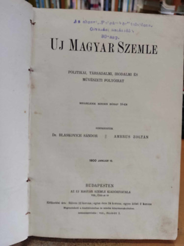 Dr. Ambrus Zoltn Blaskovich Sndor - Uj Magyar Szemle - Politikai, trsadalmi, irodalmi s mvszeti folyirat - 1900 janur 15.