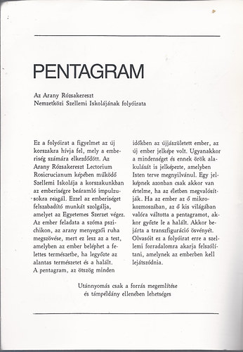 Arany Rózsakereszt - Pentagram - Lectorium Rosicrucianum 13. évfolyam, 1997. január/február
