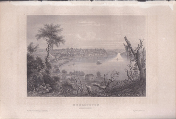 Burlington am Mississippi (Burlington vros, Iowa llam, USA, szak-Amerika) (16x23,5 cm lapmret eredeti aclmetszet, 1856-bl)