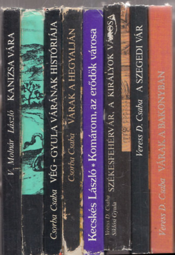 8 db k�nyv magyar v�rakr�l, v�rosokr�l: V�rak a Bakonyban + A szegedi v�r + Sz�kesfeh�rv�r, a kir�lyok v�rosa + Kom�rom az er�d�k v�rosa + V�rak a hegyalj�n + V�g-Gyula v�r�nak hist�ri�ja + Esztergom hadi kr�nik�ja + Kanizsa