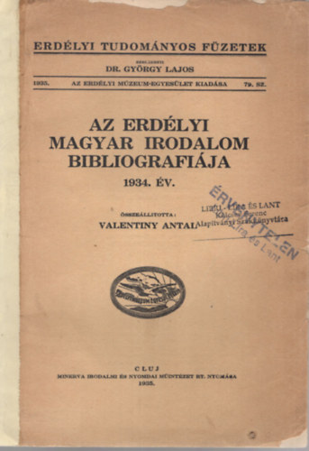 Valentiny Antal - Az erdlyi magyar irdoalom bibliografija 1934. v