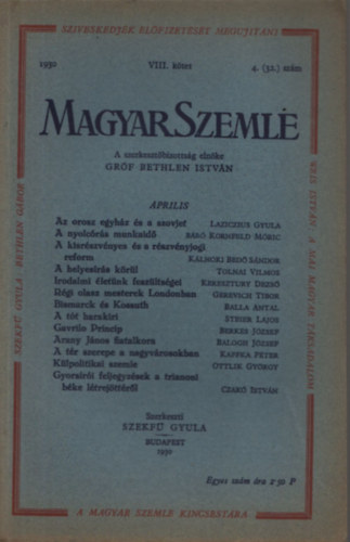 Magyar Szemle 1930. v VIII. ktet 4.(32.) szm