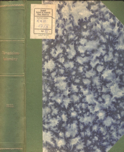 Szombatfalvy Gy�rgy  (szerk) - T�rsadalomtudom�ny 1930. (A Magyar T�rsadalomtudom�nyi T�rsulat foly�irata)