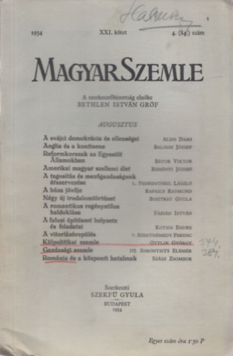 Magyar Szemle 1934. v XXI. ktet 4.(84.) szm