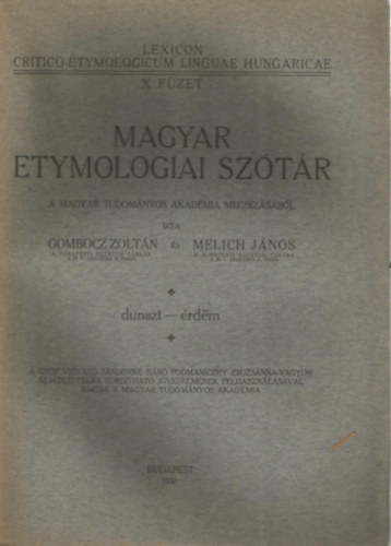 Gombocz Zoltán-Melich János - Magyar etymologiai szótár X: füzet