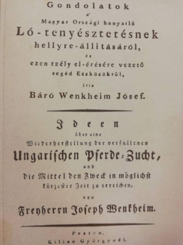 Wenkheim Jzsef br - Gondolatok a magyarorszgi hanyatl ltenysztsnek helyre-lltsrl