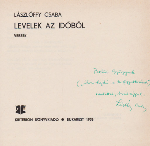 Lászlóffy Csaba - Levelek az időből (Dedikált)