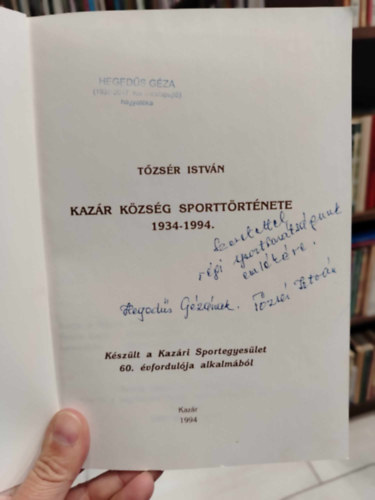 Tőzsér István - Kazár község sporttörténete 1934-1994