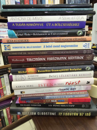 Richard Webster, Berente gi, Nagy Kzmr, Horvth Andrea, Schmidtn Dr. Holl Erzsbet, Barbel Mohr, Erna Droesbeke, Anthony De Mello William Gladstone - 20db-os ezoterikus knyvcsomag: 12-Fogytn az id, 101 feng shui tipp, let-hall-karma, Ki volt n elz letben?, Llekvndorlsok hiteles trtnetei, Angyalok tnca, Isten is visel rzst, Delej-Llektrs keres, Kozmikus csoma