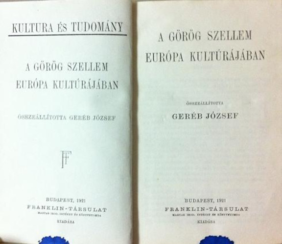 Gerb Jzsef - A grg szellem Eurpa kultrjban
