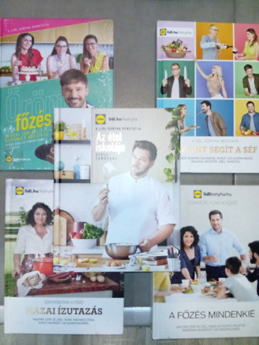 Mautner Zs�fi, Sz�ll Tam�s LIDL - 5 db LIDL szak�csk�nyv: Hazai �zutaz�s + A f�z�s mindenki� + Megint seg�t a s�f + Az �tel iskol�ja + �r�mf�z�s Mizsei Janival �s Kapunics Gr�tivel