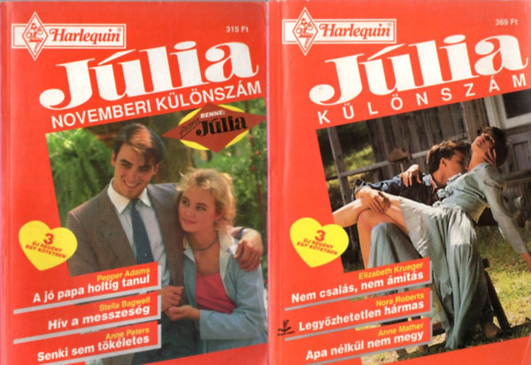 Nora Roberts, Anne Mather, Pepper Adams Elizabeth Krueger - 4 db J�lia k�l�nsz�m 1993/5. t�li k�l�nsz�m + 1994/2. tavaszi k�l�nsz�m + 1995/8. novemberi k�l�nsz�m + 1996/2 k�l�nsz�m