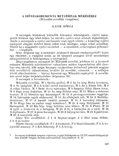 V. Raisz Rózsa - A szövegkoherencia mutatóinak méréséhez - Mikszáth-novellák vizsgálata