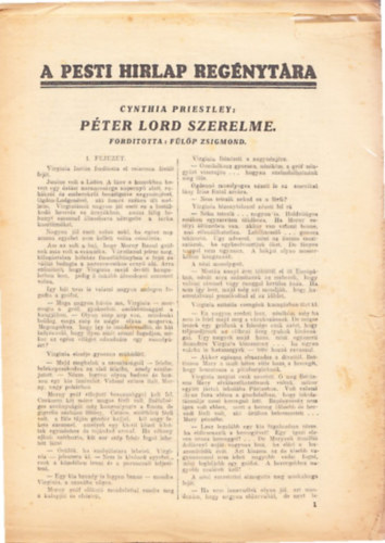Cynthia Priestley - Pter Lord szerelme (A Pesti Hrlap Regnytra) (teljes, 6 folytatsban)