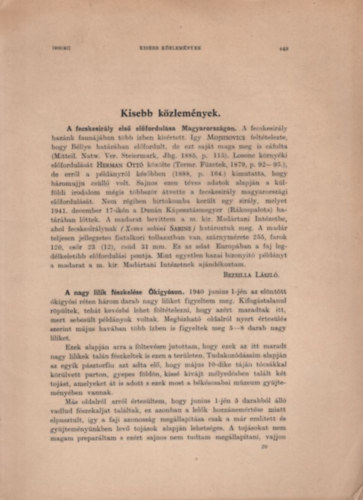 Aquila 1939. évf./42 Kisebb közlemények ( Ornitológia ) Különlenyomat