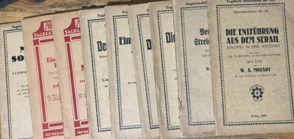 George Frideric Handel, Carl Maria von Weber, G. Verdi, Mozart, Dr. Alfons Wallis, Ludwig van Beethoven, Johannes Brahms Giacomo Meyerbeer - 9 db Operafüzet német nyelven