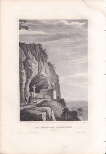 Das Appenzeller Wildkirchlein (Wildkirchli, Kapelle St. Michael, Szent Mihly kpolna, Svjc, Eurpa) (16x23,5 cm lapmret eredeti aclmetszet, 1856-bl)