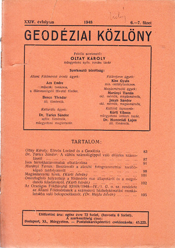 Oltay Károly - Geodéziai közlöny 1948/6-7. füzet
