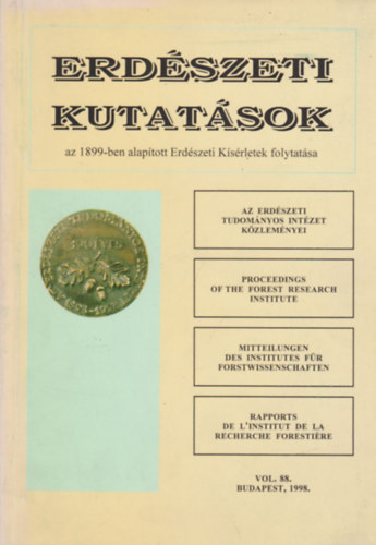 Erd�szeti kutat�sok  -  Az Erd�szeti Tudom�nyos Int�zet K�zlem�nyei Vol. 88. 1998