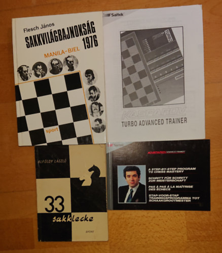 Flesch János, Alföldy László, Garry Kasparov - 4 kiadvány a sakkról: 33 sakklecke, Sakkvilágbajnokság 1976, Kasparov Turbo Advanced Trainer - Step-by-Step Program & Guide