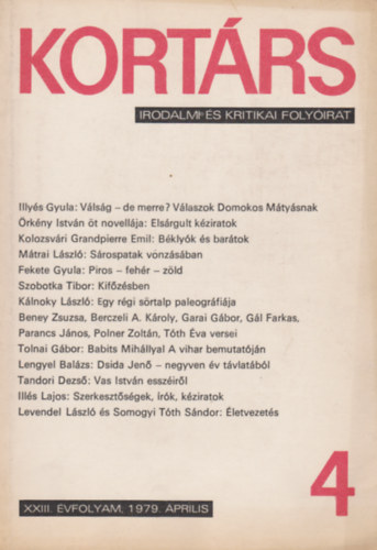 Kortárs 4 XXIII. évfolyam 1979 április