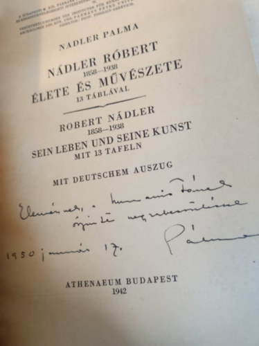 Nadler Palma - Ndler Rbert 1858-1938 lete s mvszete