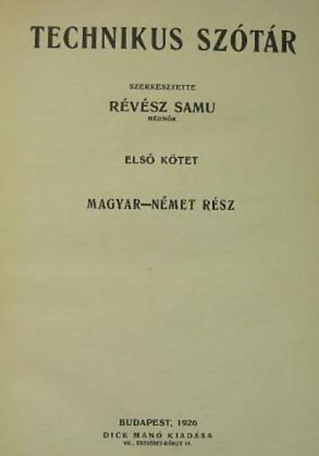 Samuel Rvsz - Technikus sztr I. (magyar-nmet)
