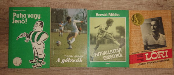 Bocsk Mikls, Pongrcz Gyrgy, Somos Istvn-Peterdi Pl Thiery rpd - 4 focival kapcsolatos knyv: Futballsztr Erdlybl, A glzsk, Puha vagy, Jen!, Lri