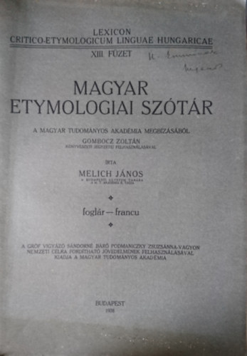 Melich J�nos - Magyar etymologiai sz�t�r XIII. f�zet