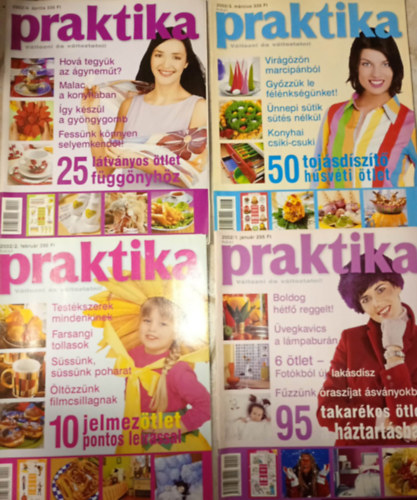 4 db. Praktika Magazin - 2002.jan. - 1. sz�m, 2002.febr. 2. sz�m, 2002.m�rc. 3. sz�m, 2002.�pr. 4. sz�m (szab�s-varr�s-k�t�s-hobby-lak�sdivat-k�zimunka)