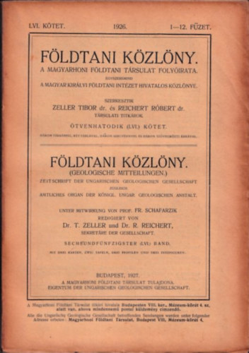 Dr. Dr. Reichert Rbert Zeller Tibor - Fldtani Kzlny 1926/1-12. fzet (LVI. ktet)