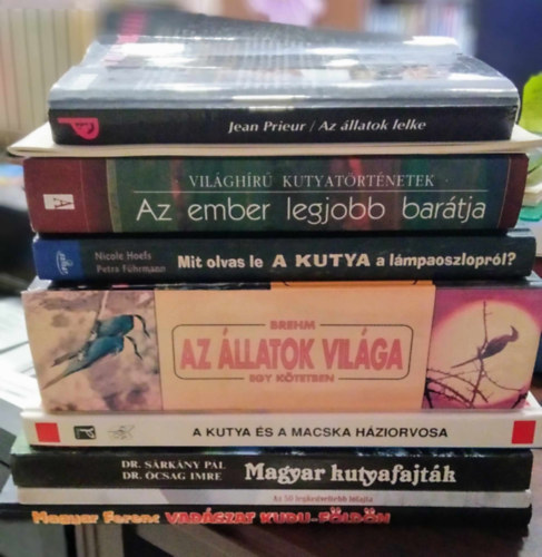 Dr. Sárkány Pál, Dr. Ócsag Imre, Brehm - 9 db természettudományi mű: Vadászat Kudu-Földön+Az 50 legkedveltebb lófajta+Magyar kutyafajták+A kutya és a macska háziorvosa+Az állatok világa-Egy kötetben+Mit olvas le a kutya a lámpaoszlopról?+Az ember legjobb barátja+A kutya műk