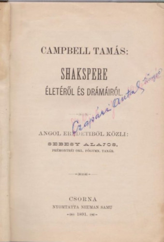 Campbell Tamás - Shakespeare életéről és drámáiról